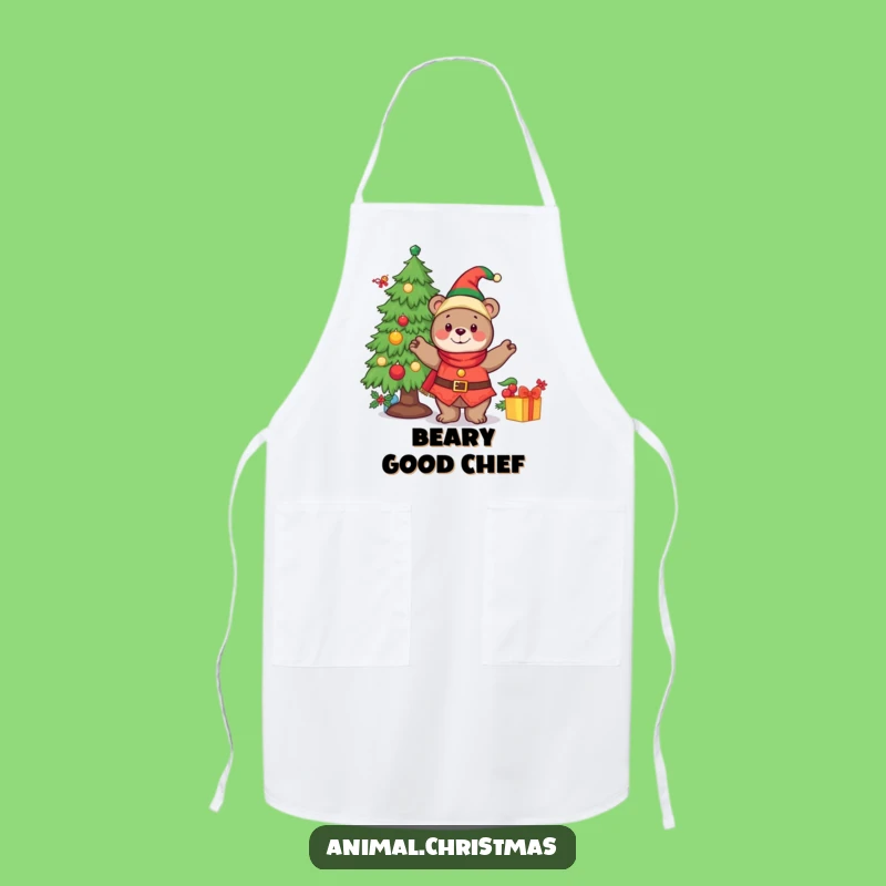Funny Apron Cheerful Bear Elf Christmas Baking