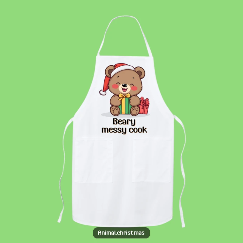 Funny Bear Santa Apron: Festive Chef Wear, Hilarious Gift Unwrapping Design, Unique Gift