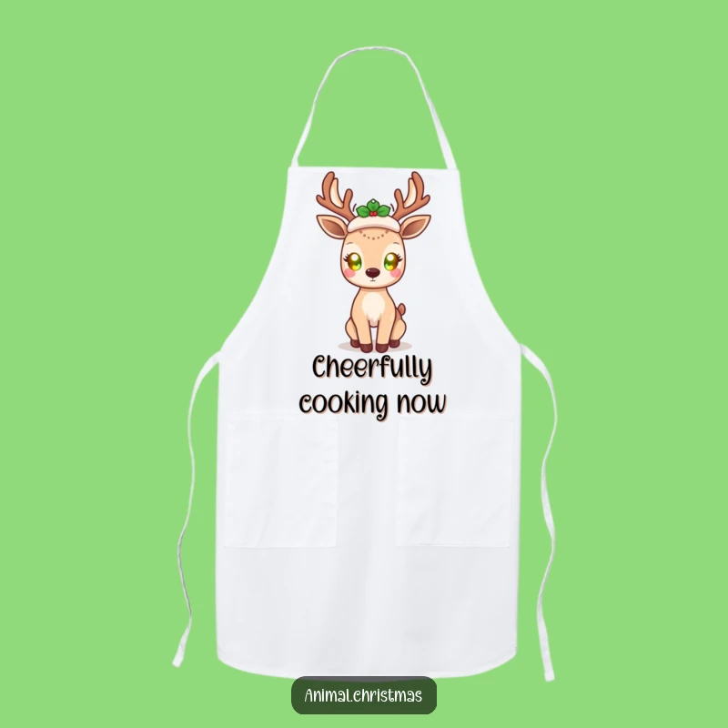 Funny Kawaii Deer Apron: Glowing Eyes, Festive - Kitchen's Funny Gift