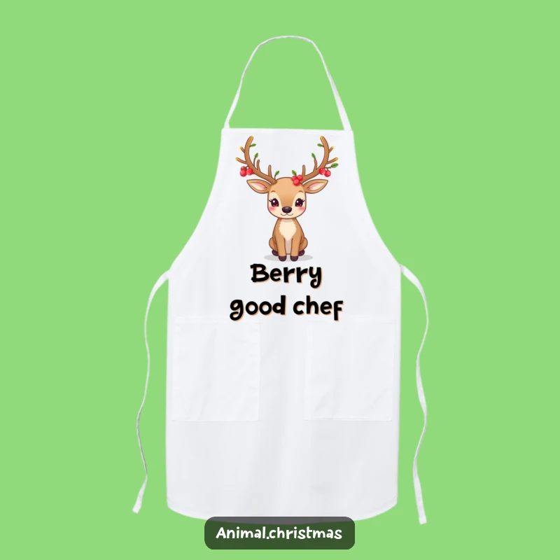 Festive Deer Antlers Apron: Glowing Berries for Kitchen Funny Gift
