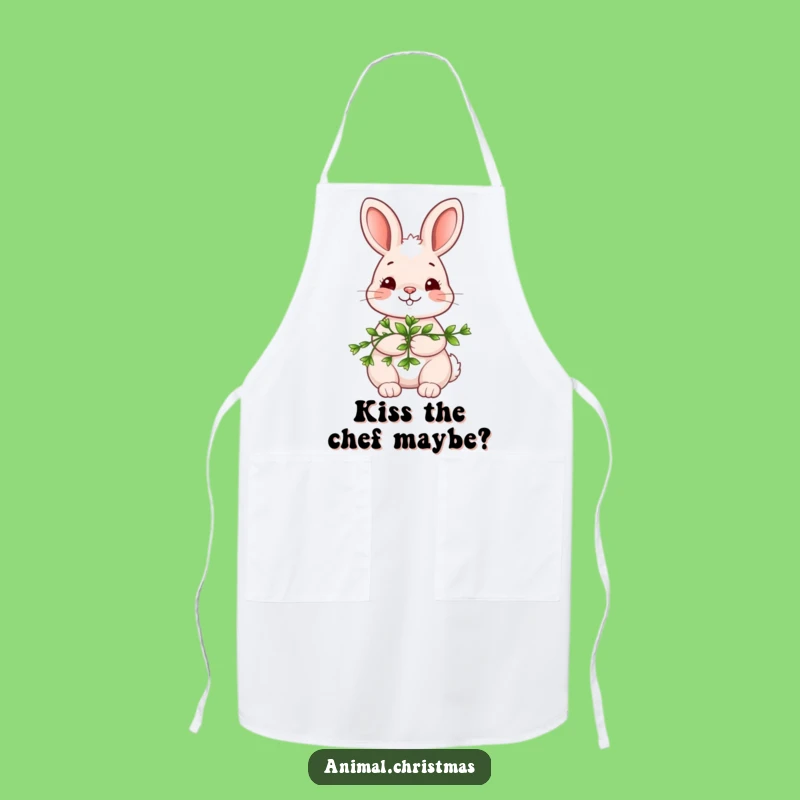 Funny Kawaii Bunny Apron: Mistletoe Shy - Sweet Funny Gift