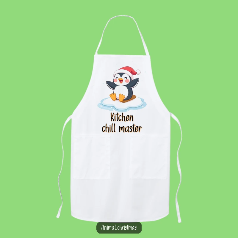 Funny Penguin Apron - Santa Hat Ice Sliding Chef Gift