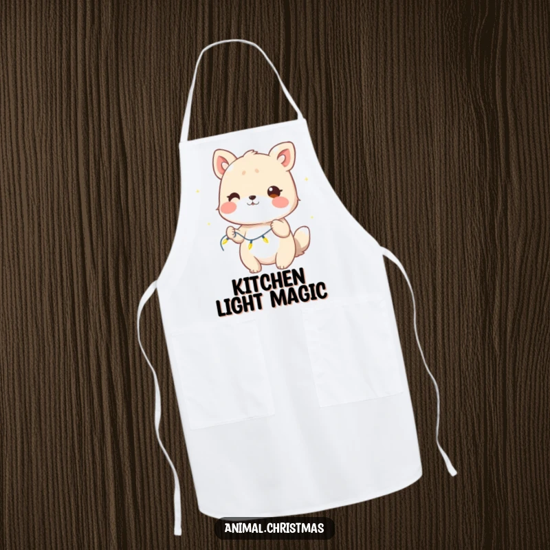 Funny Apron: An animal winks playfully while holding a string of twinkling lights, adding a touch of festive magic.