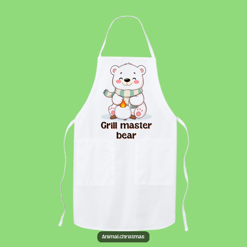 Funny Polar Bear Apron - Festive Marshmallow Roasting Chef