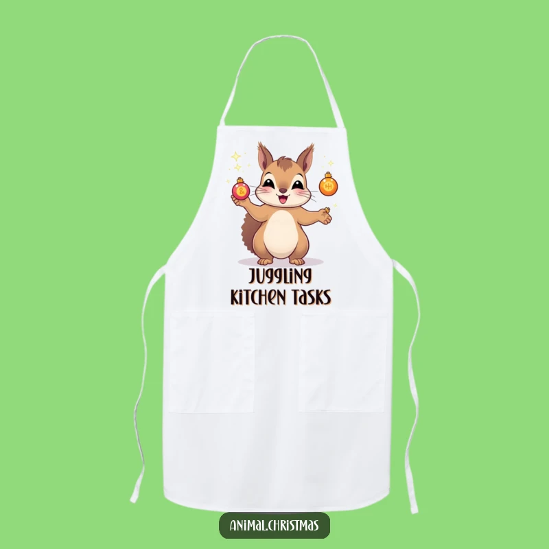 Funny Squirrel Juggling Apron: Festive Kitchen Fun, Hilarious Ornament Design, Unique Gift