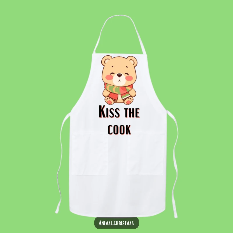 Funny Bear Kiss Apron - Festive Scarf Kitchen Love & Baking Humor