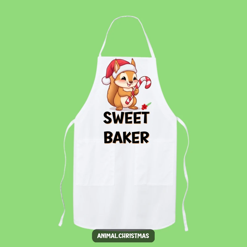 Funny Squirrel Candy Cane Apron - Festive Christmas Baking & Cooking Humor