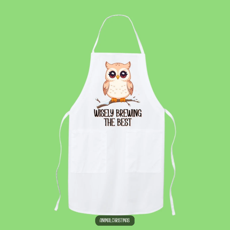 Funny Kawaii Owl Apron: Twinkling Eyes, Snowy Branch - Chef's Funny Gift Choice