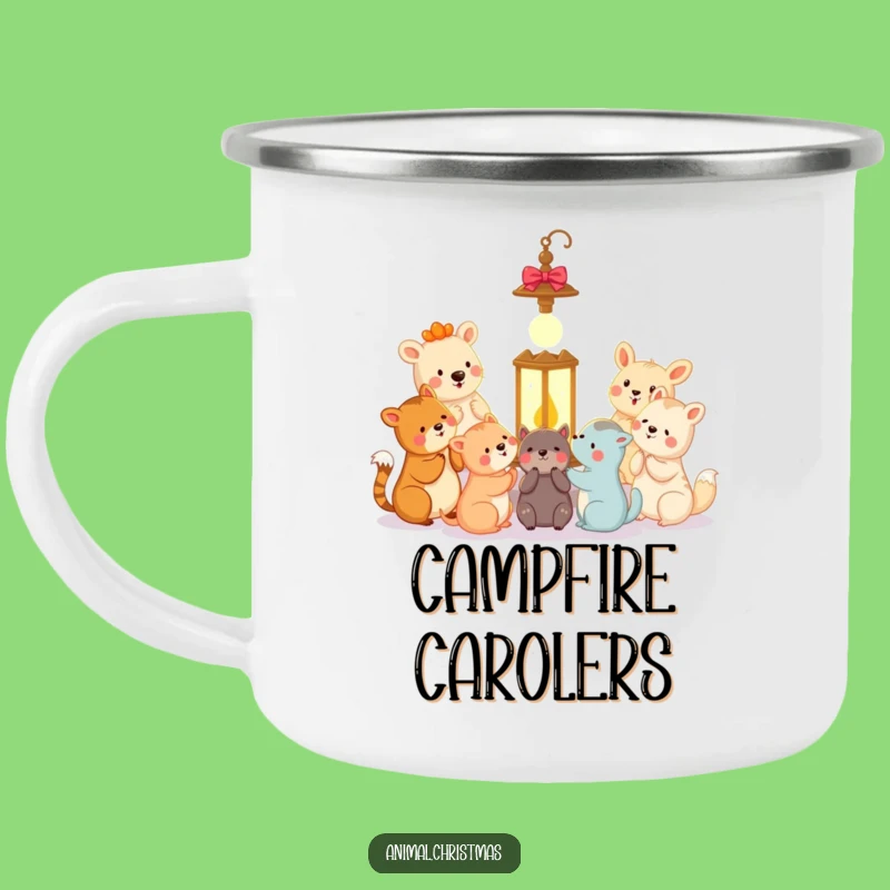 Funny Animal Carolers Enamel Camping Mug - Festive Outdoor Harmony Gift