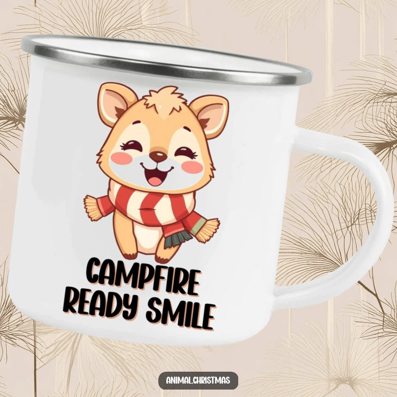 Funny Camping Mug: A smiling animal in a festive scarf brings holiday cheer to your outdoor beverage moments.