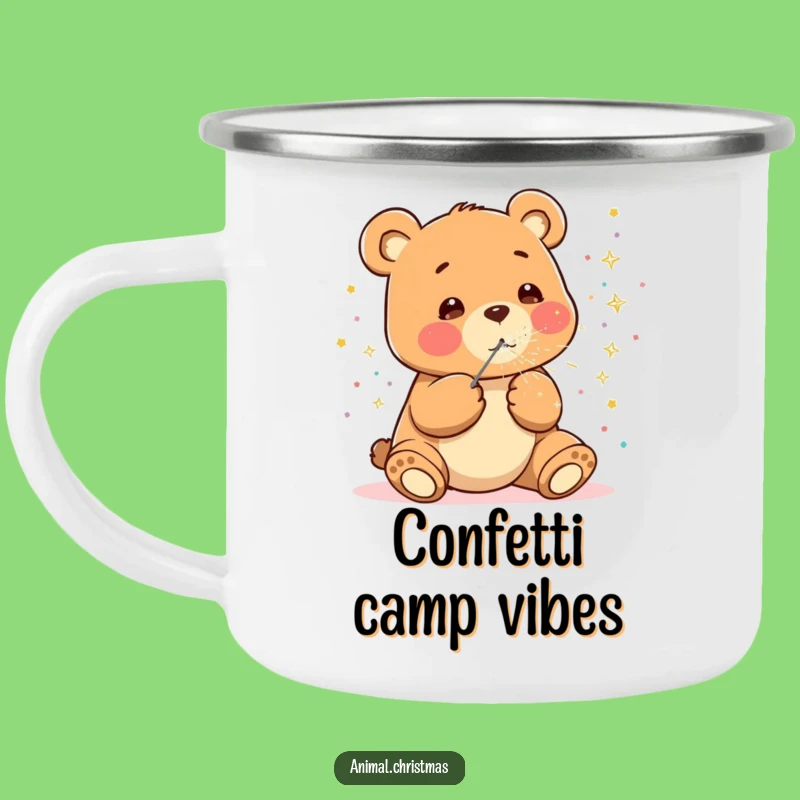 Funny Kawaii Bear Camping Mug: Confetti Fun - Outdoor Funny Gift
