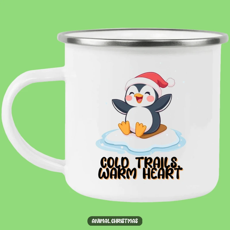Funny Penguin Camping Mug - Santa Hat Ice Slider Adventure