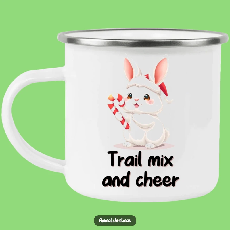 Funny Bunny With Candy Cane Camping Mug - Festive Outdoor Drinkware