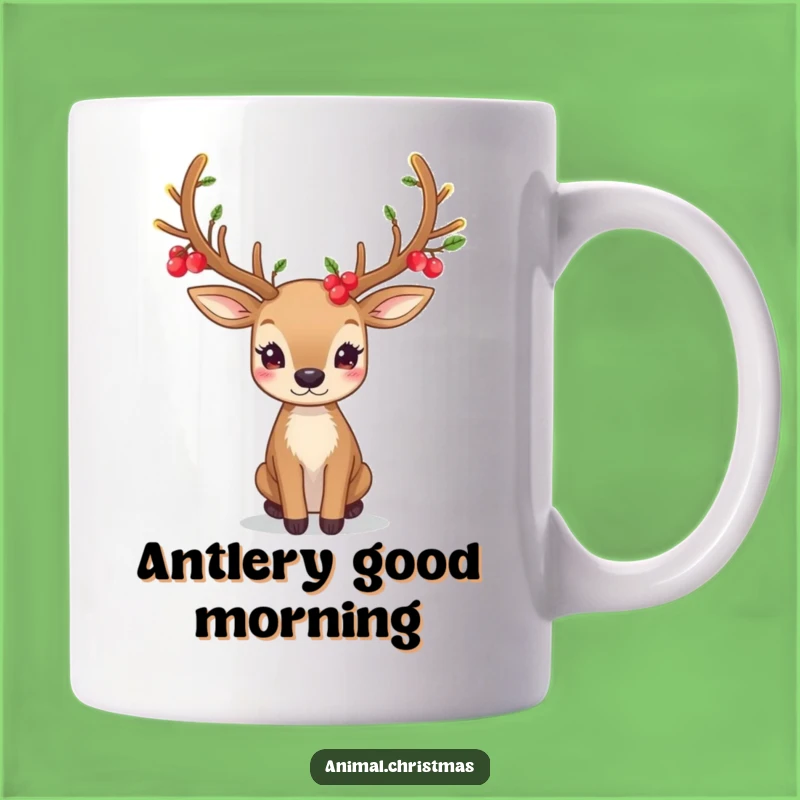 Festive Deer Antlers Mug: Glowing Berries for a Magical Funny Gift