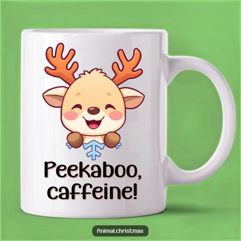 Funny Antlered Animal Peeking Snowflake Mug, Perfect Christmas Gift Idea