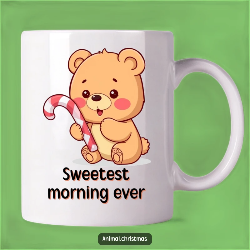 Funny Bear Cub Candy Cane Mug: Adorable Excited Cub Makes a Perfect Funny Gift