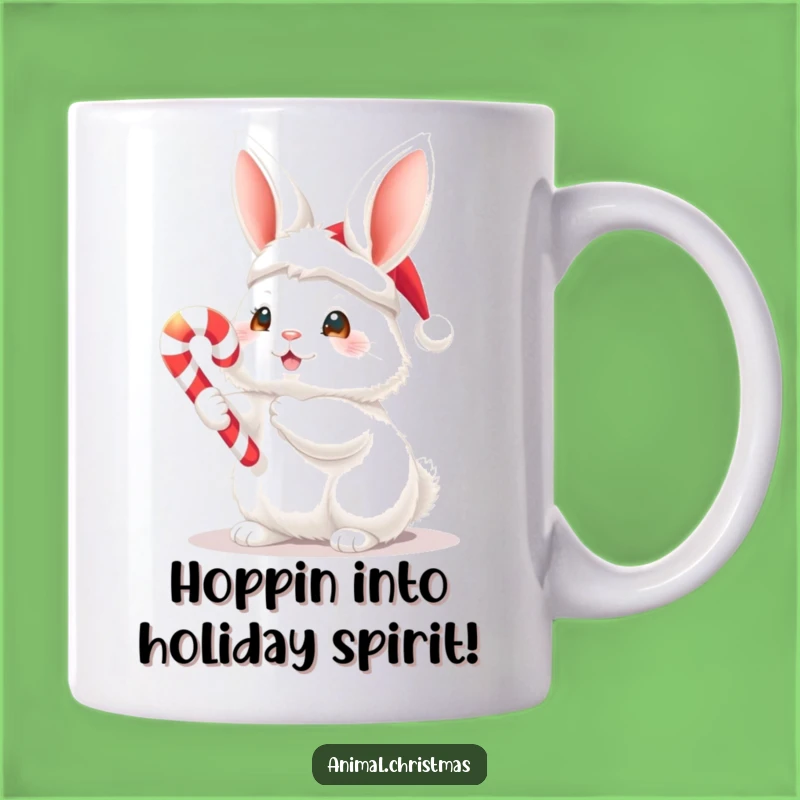 Funny Bunny With Candy Cane Mug - Adorable Christmas Character Gift