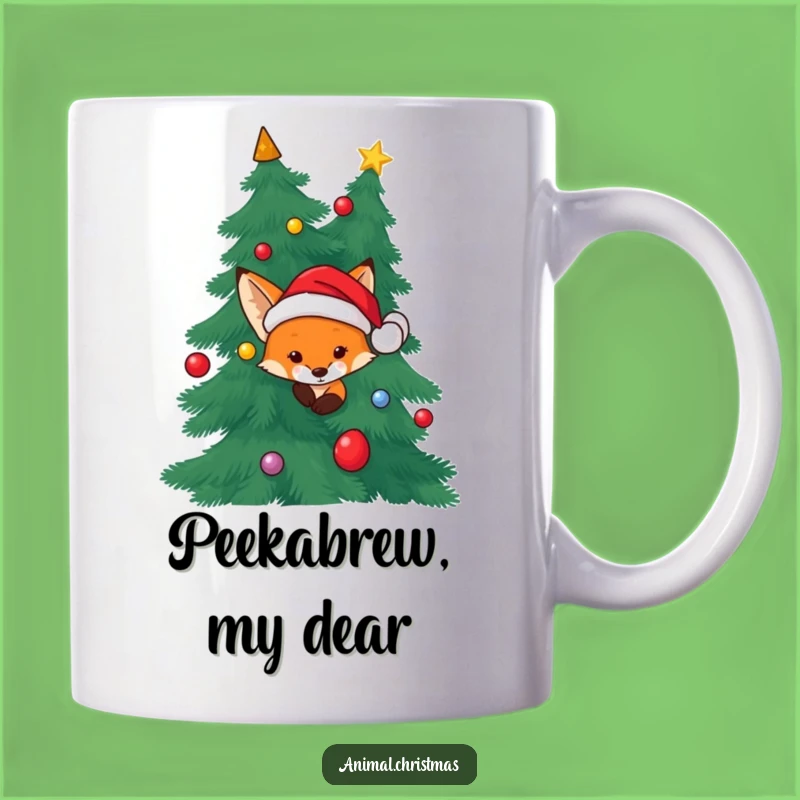 Funny Fox Santa Hat Mug - Sneaky Christmas Tree Peeker Gift