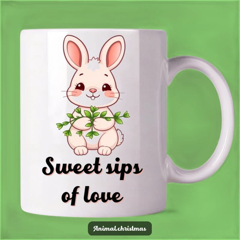 Funny Kawaii Bunny Mug: Mistletoe Kiss - Sweet Funny Gift