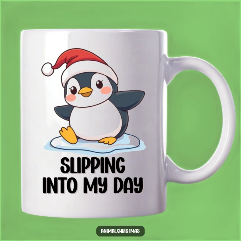 Funny Penguin Slip Mug - Santa Hat Winter Oops Humor Gift