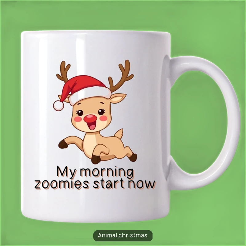Funny Reindeer Santa Hat Leap Mug - Hilarious Christmas Gift for Animal Lovers