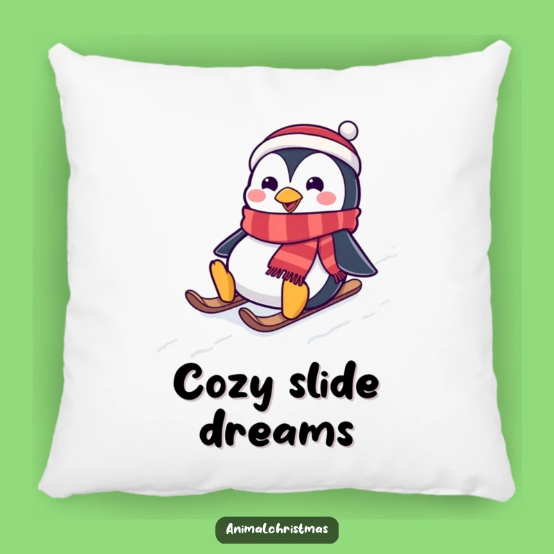 Funny Penguin Sliding Pillow: Cozy Winter Comfort, Hilarious Snowy Hill Design, Perfect Gift