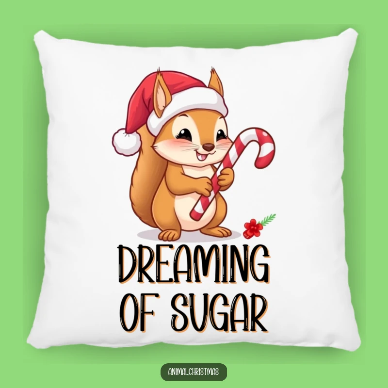 Funny Squirrel Candy Cane Pillow - Cozy Christmas Comfort & Sweet Humor