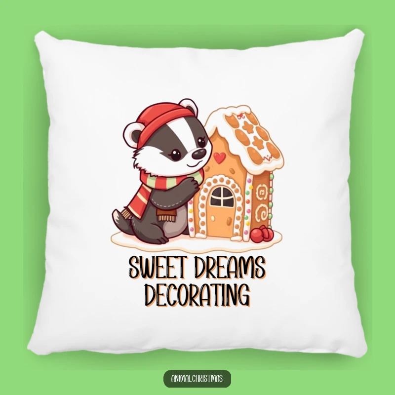 Funny Badger Baking Pillow: Cozy Scarf & Gingerbread House, Comfy Kitchen Gift