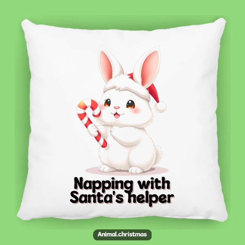 Funny Bunny With Candy Cane Pillow - Cozy Christmas Accent Decor