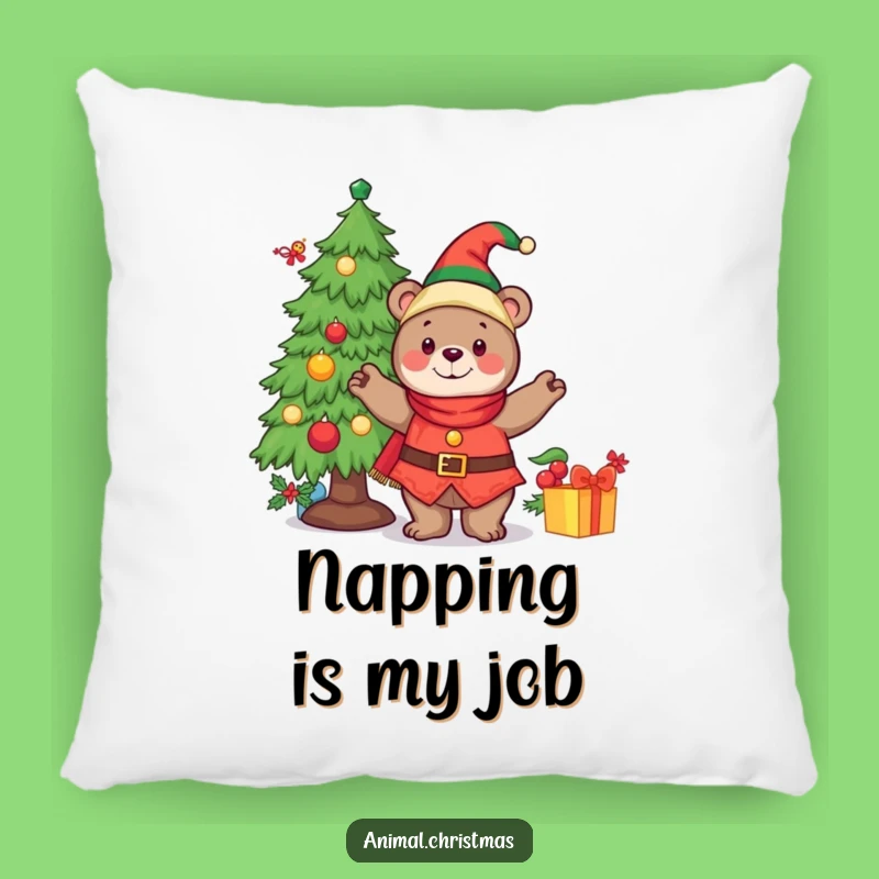 Funny Pillow Cheerful Bear Elf Christmas Decor