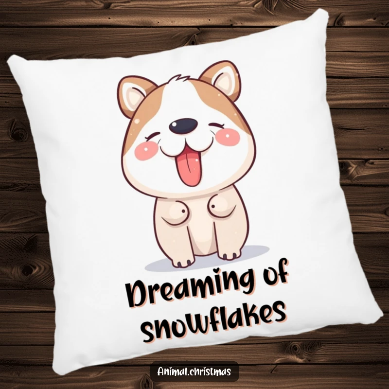 Funny Pillow: An animal joyfully catches snowflakes on its tongue, bringing a touch of whimsical winter delight.