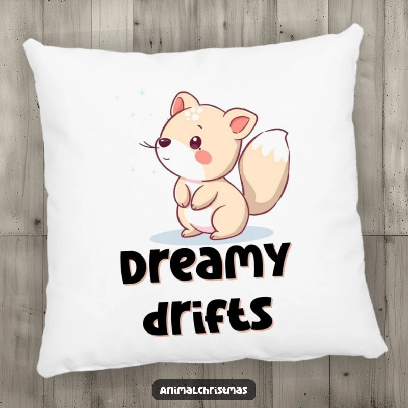 Funny pillow featuring an animal playfully sprinkling sparkling snow with its tail, adding cozy winter magic to any space.