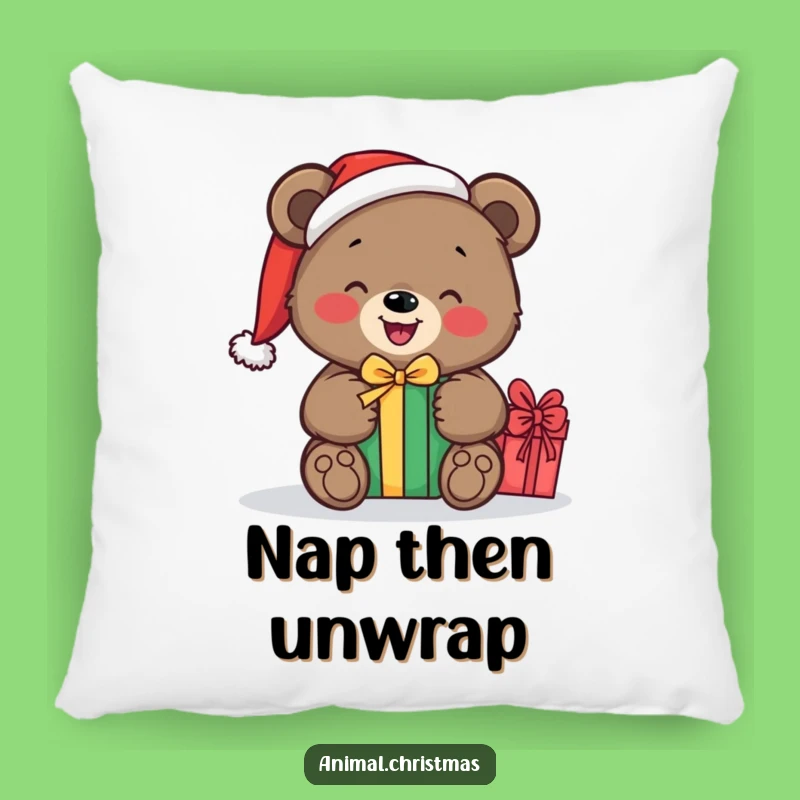 Funny Bear Santa Pillow: Cozy Christmas Comfort, Hilarious Gift Unwrapping Design, Perfect Gift