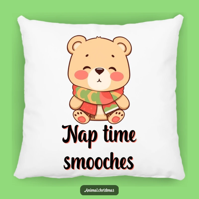 Funny Bear Kiss Pillow - Cozy Festive Scarf Comfort & Sweet Humor