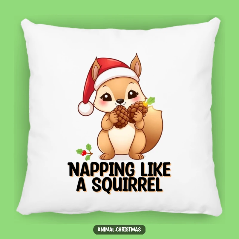 Funny Santa Squirrel Pillow: Add Festive Cheer and Comfort with a Glowing Pinecone