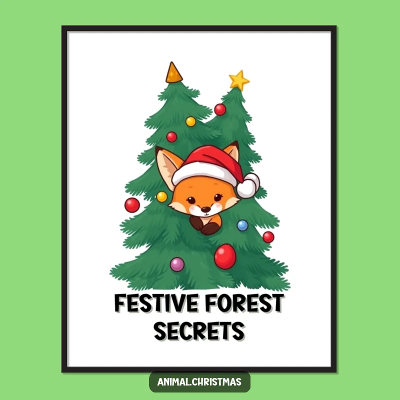 Funny Fox Digital Art - Santa Hat Christmas Peek Joy
