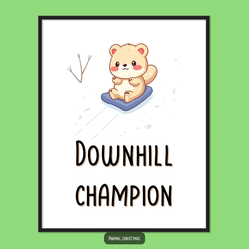Funny Animal Snow Slide Digital Art Print: Hilarious Winter Decor for Your Walls, a Perfect Gift!