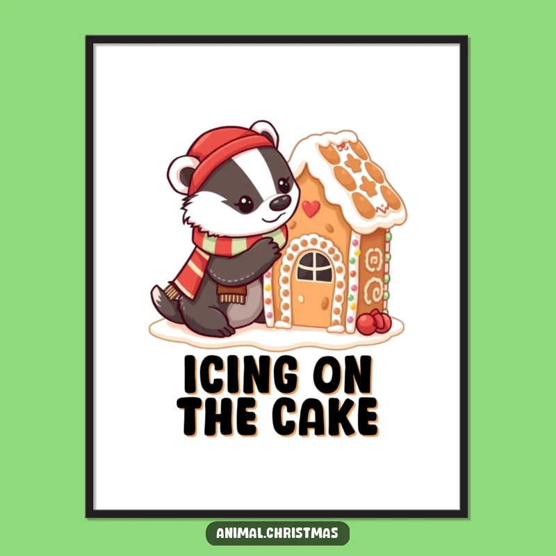 Funny Badger Baking Digital Art: Gingerbread House Decor, Instant Kitchen Art Gift