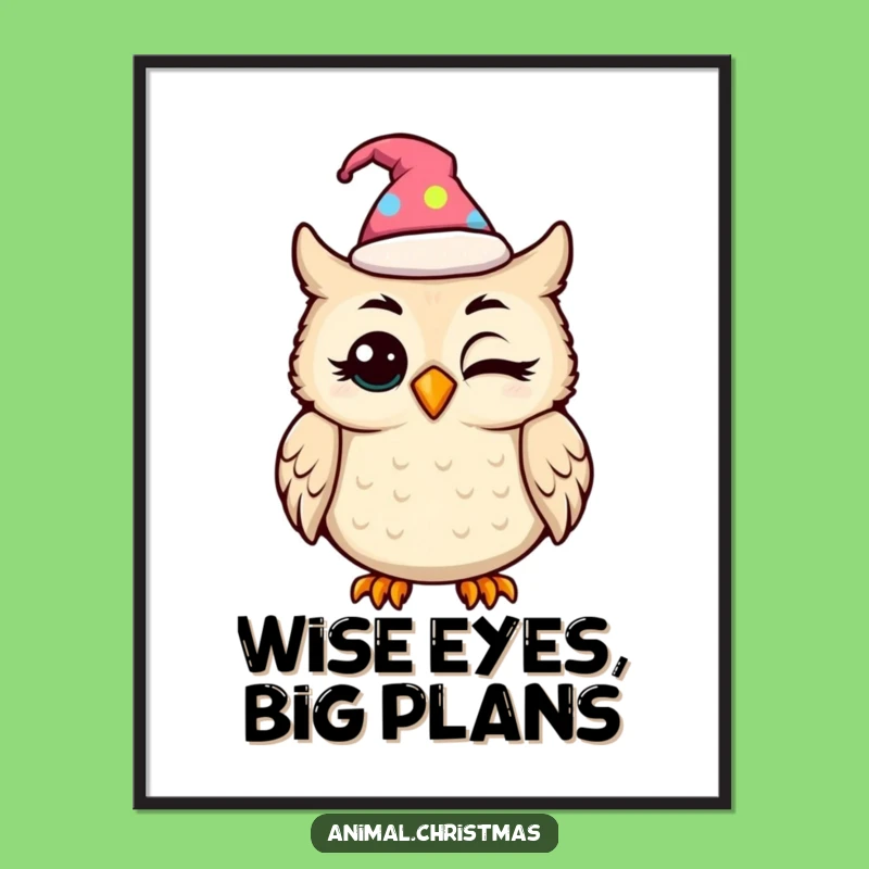 Funny Kawaii Owl Festive Hat Digital Art: Instant Festive Cheer and Humor