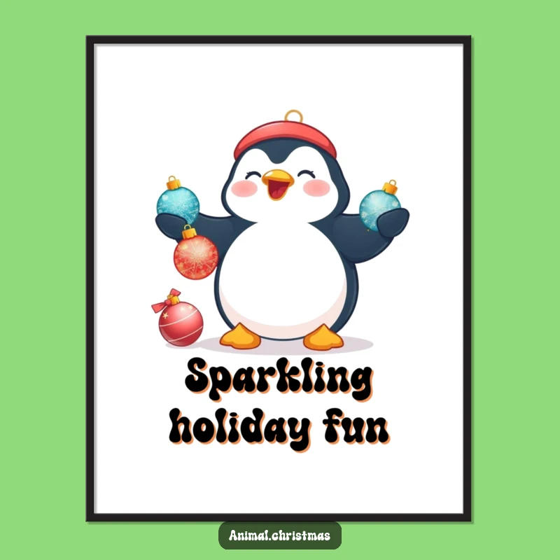 Funny Penguin Juggling Digital Art - Instant Holiday Wall Decor