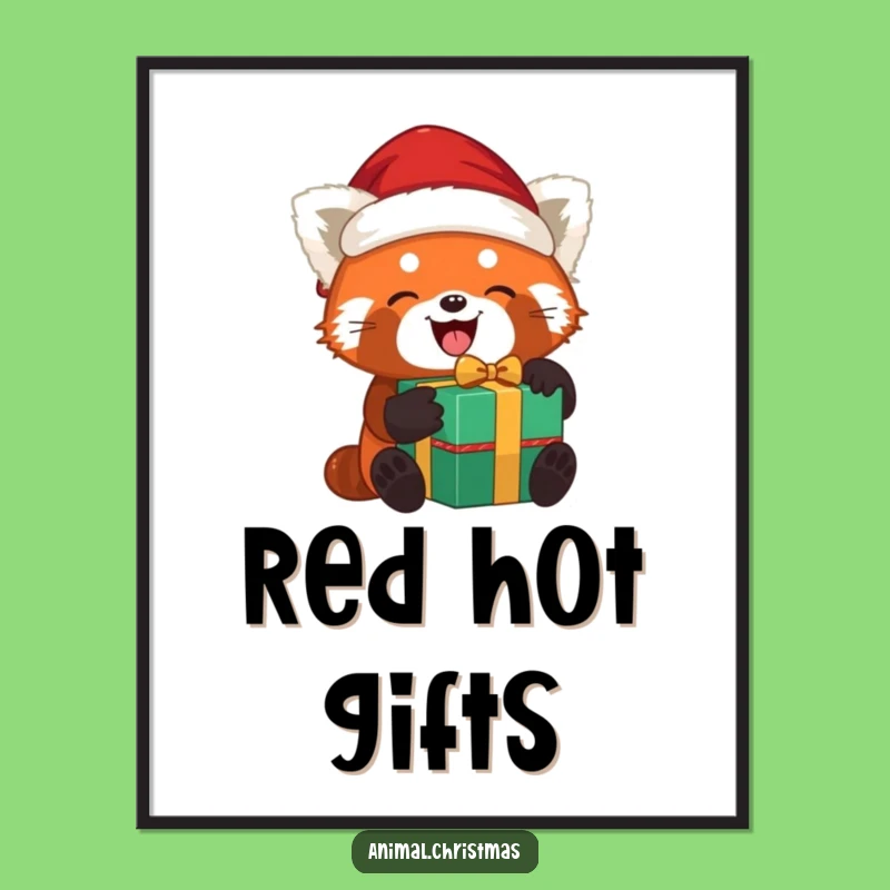 Funny Red Panda Santa Digital Art: Joyful Unwrapping, Instant Festive Decor Gift
