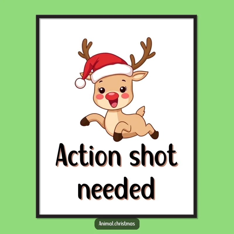 Funny Reindeer Santa Hat Print - Instant Joyful Christmas Decor Gift