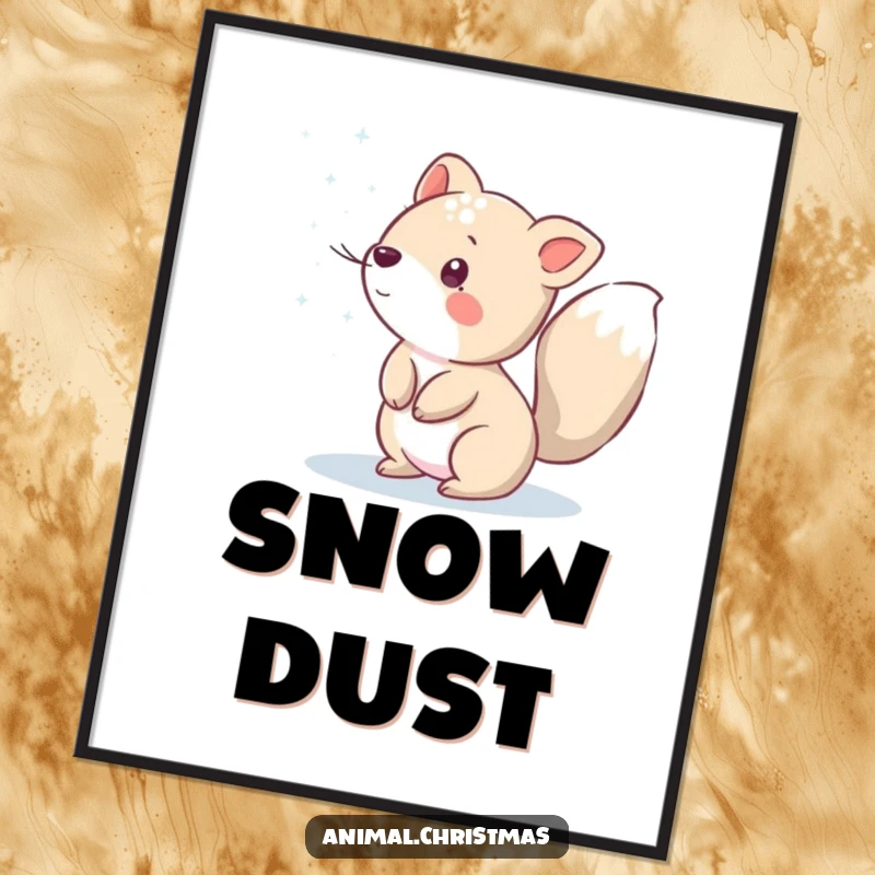 Funny digital art print of an animal playfully sprinkling sparkling snow, offering instant winter magic and humorous decor.