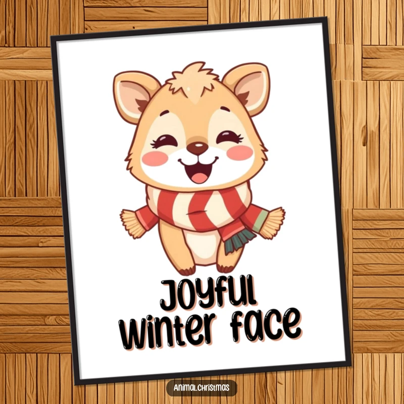 Funny Digital Art Print: A smiling animal wearing a festive scarf radiates pure holiday joy and warmth.