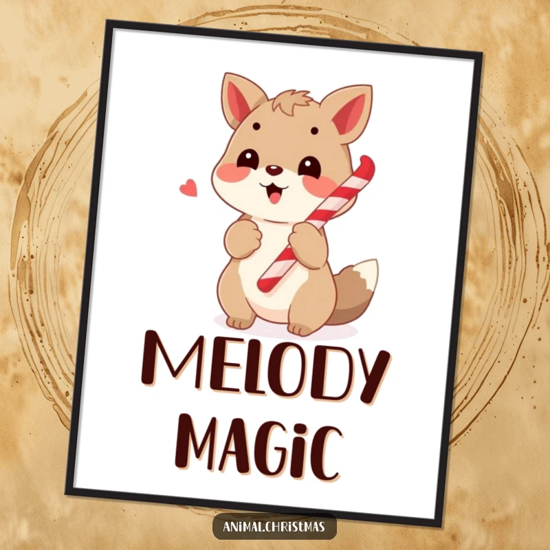 Funny digital art print of a singing animal holding a candy cane, perfect for instant holiday decor and musical cheer.