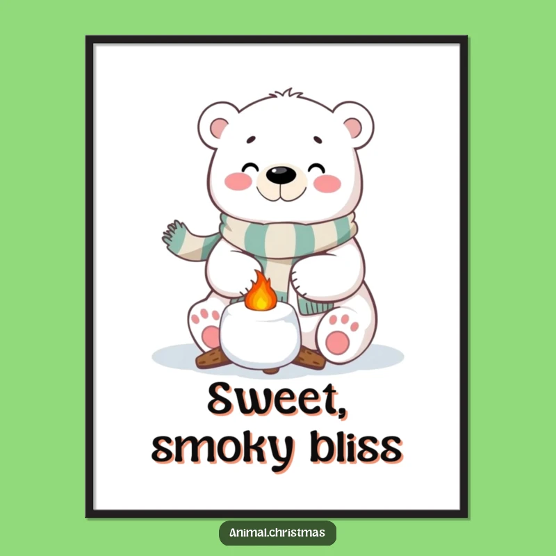 Funny Polar Bear Digital Art - Festive Marshmallow Roasting Joy