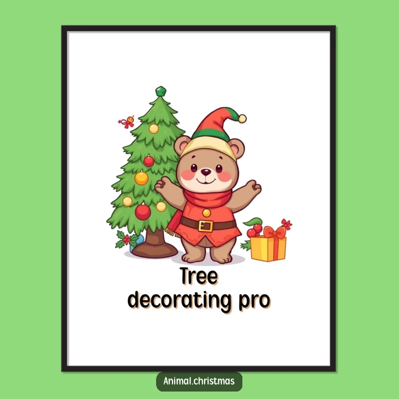 Funny Digital Art Cheerful Bear Elf Christmas Decor
