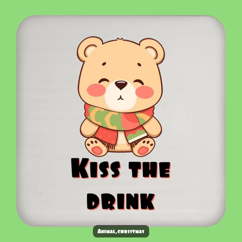 Funny Bear Kiss Coaster - Festive Scarf Table Protection & Sweet Humor