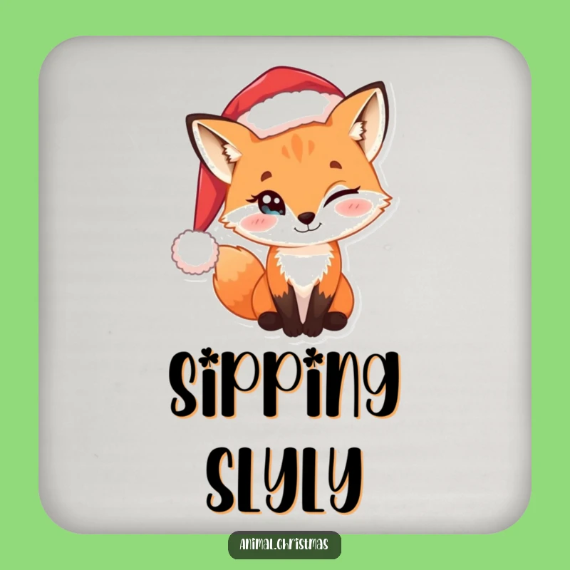 Funny Coaster Sly Fox Santa Hat Holiday Drinks