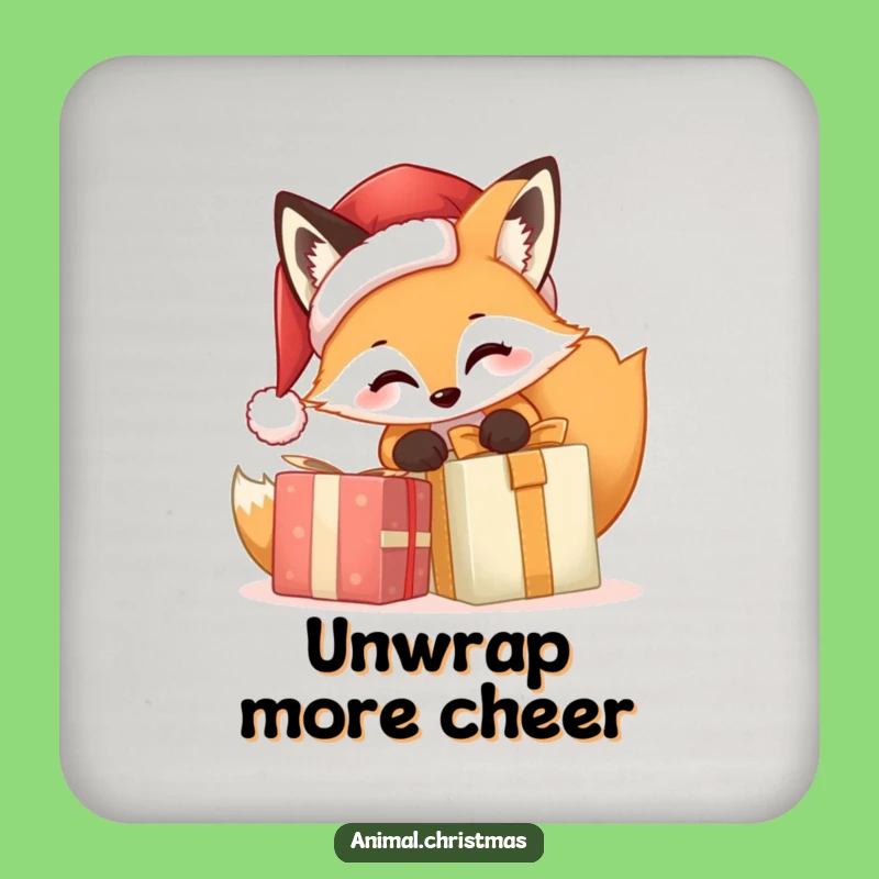 Funny Fox Santa Coaster - Festive Christmas Gift Opening Protection & Humor